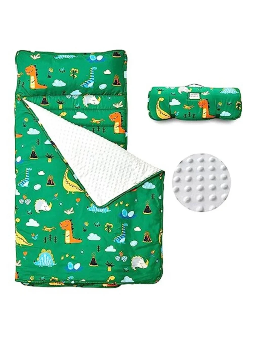 Toddler Nap Mat Rollup Design Kid Sleeping Mat with Removable Pillow & Minky